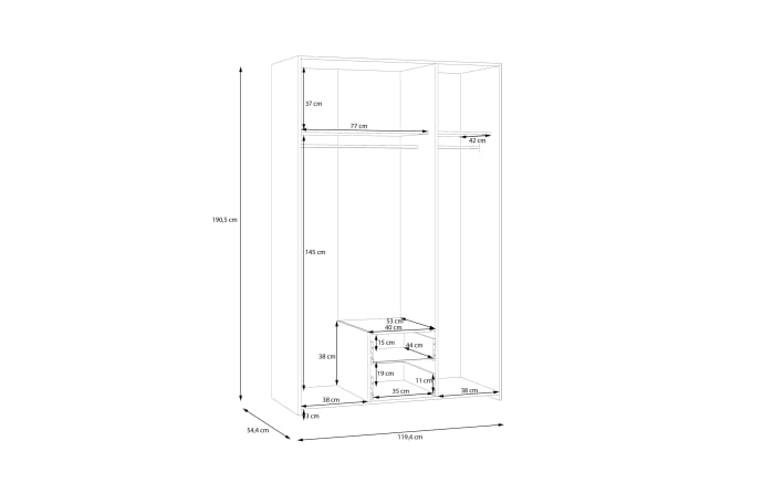 Kleiderschrank Econobox, Puccini Eiche-Nachbildung/weiß, 119,4 x 190,5 cm-07