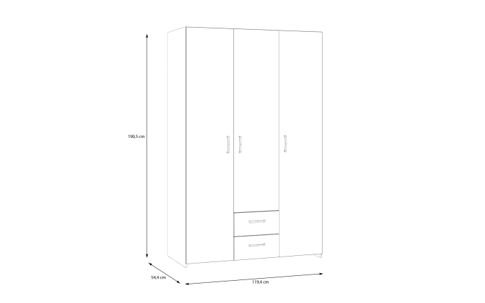 Kleiderschrank Econobox, weiß, 119,4 x 190,5 cm-06