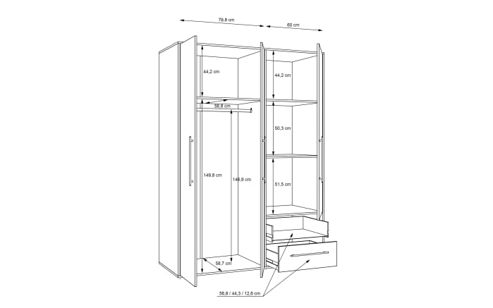 Kleiderschrank Mokkaris, weiß, 144,4 x 200,1 cm-07