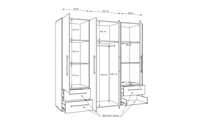 Kleiderschrank Mokkaris, weiß, 205,9 x 200,1 cm-06
