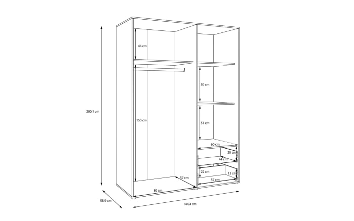 Kleiderschrank Mokkaris, schwarz, 144,4 x 200,1 cm-09