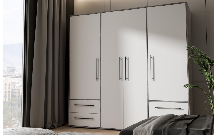 Kleiderschrank Mokkaris, weiß/grau, 205,9 x 200,1 cm-01