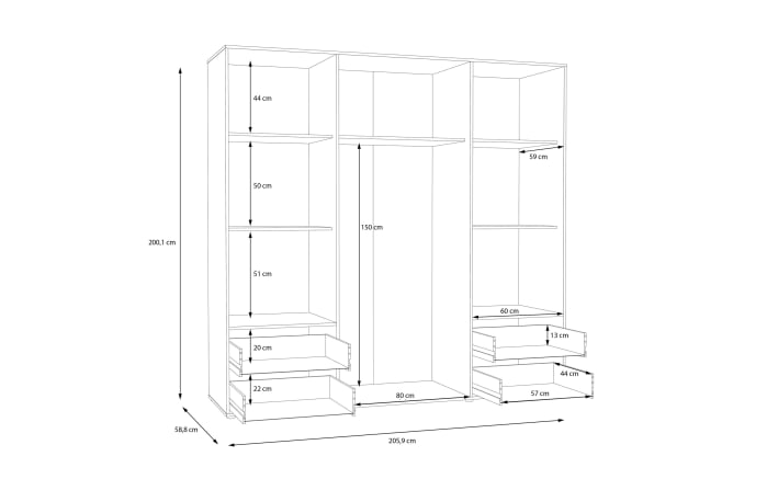 Kleiderschrank Mokkaris, weiß/grau, 205,9 x 200,1 cm-07