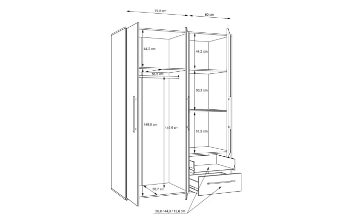Kleiderschrank Mokkaris, Sonoma Eiche-Nachbildung/weiß, 144,4 x 200,1 cm-07