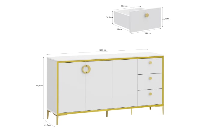 Kommode Golden 2, weiß/goldfarbig, 163,9 cm-08