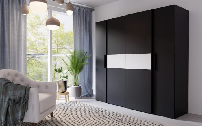 Kleiderschrank Kalixtus, schwarz/weiß, 200 x 190,5 cm-01