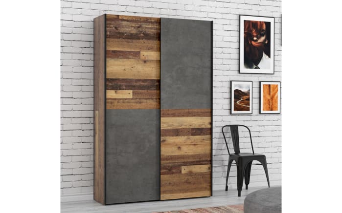 Kleiderschrank Ozzula, Old Wood-Nachbildung/grau, 120 x 190,5 cm-05