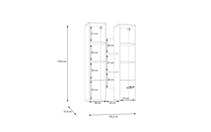 Kleiderschrank Ozzula, Old Wood-Nachbildung/grau, 120 x 190,5 cm-06