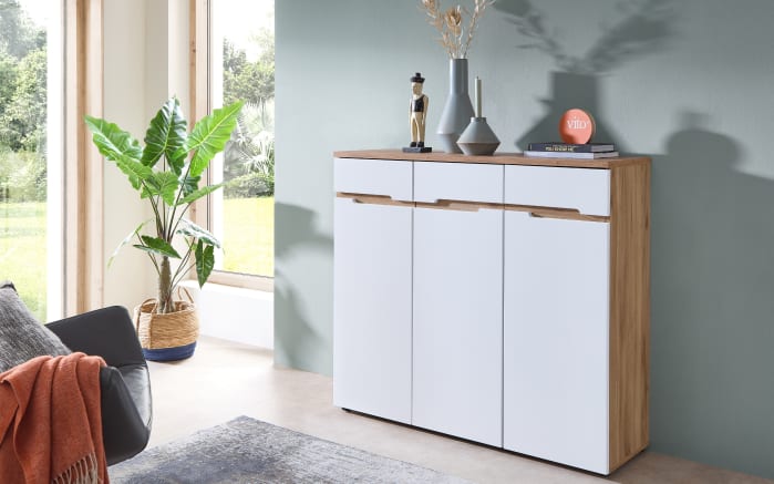 Kommode Clyde, Eiche-Nachbildung/weiß, 120 cm-01