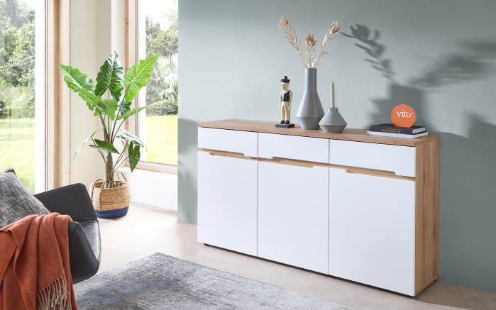 Kommode Clyde, Eiche-Nachbildung/weiß, 150 cm-03