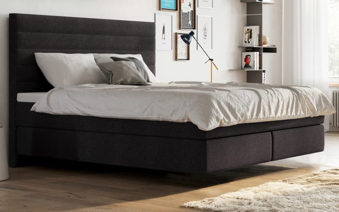 Boxspringbett Linea, anthrazit, 160 x 200 cm, Härtegrad 2, mit Tonnentaschenfederkern und Bultex-Topper-01
