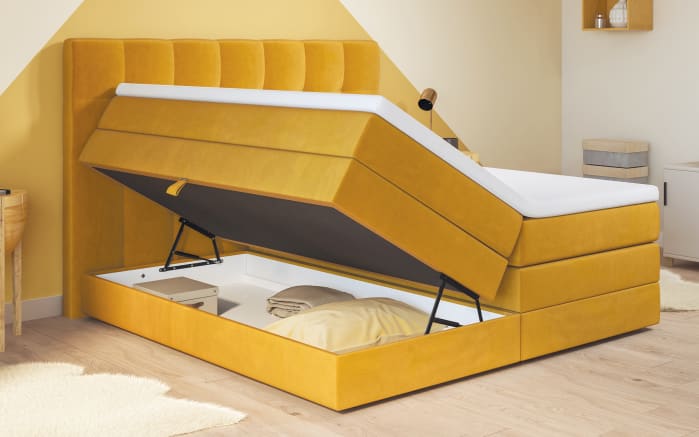 Boxspringbett Lifestyle Quadra, senfgelb, 180 x 200 cm, Härtegard 3 und 4, inkl. Bettkästen-03
