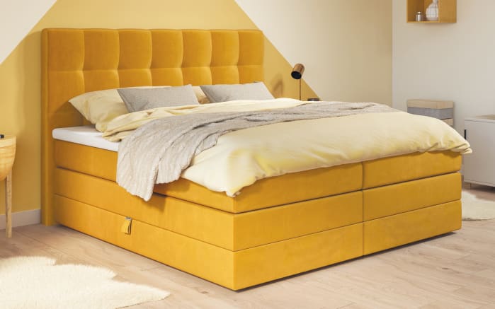 Boxspringbett Lifestyle Quadra, senfgelb, 180 x 200 cm, Härtegard 3 und 4, inkl. Bettkästen-01