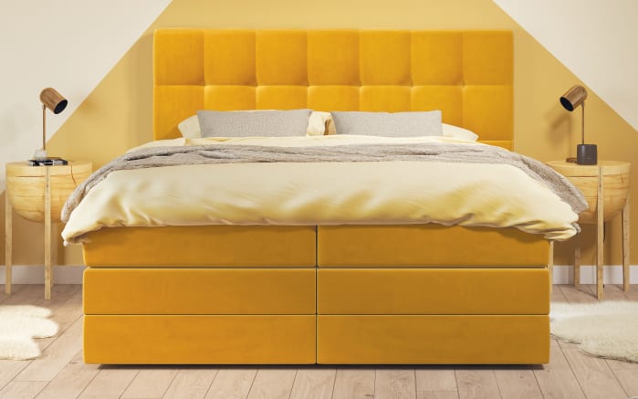 Boxspringbett Lifestyle Quadra, senfgelb, 180 x 200 cm, Härtegard 3 und 4, inkl. Bettkästen-02