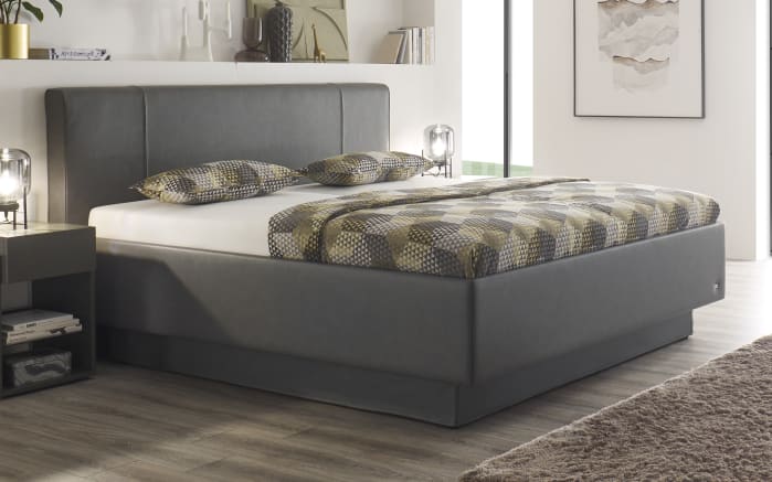 Boxspringbett Silva, Leatherlook, anthrazit, 180 x 200 cm, Härtegrad 2 und 3-01