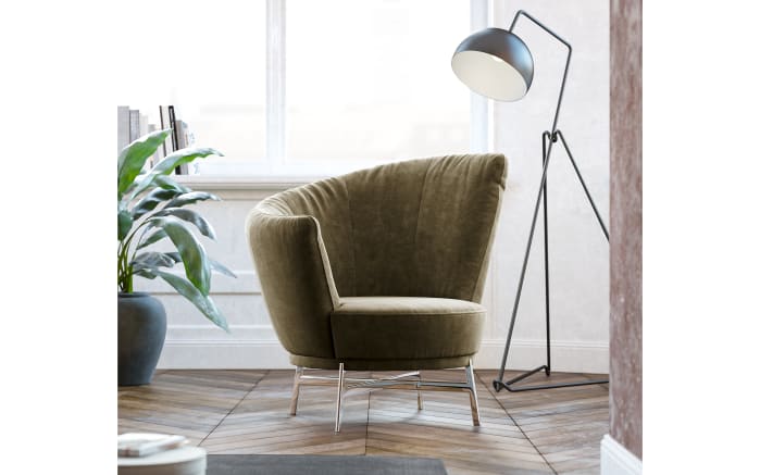 Sessel Kleo, oliv, Fuß chrom glänzend-01
