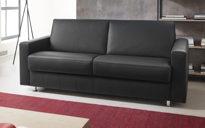 Leder-Schlafsofa Messina in schwarz mit Chromfüßen-01