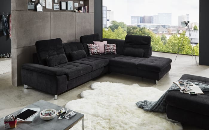 Wohnlandschaft MP-XP19044, schwarz, Anstellhocker rechts, inkl. Funktionen-03