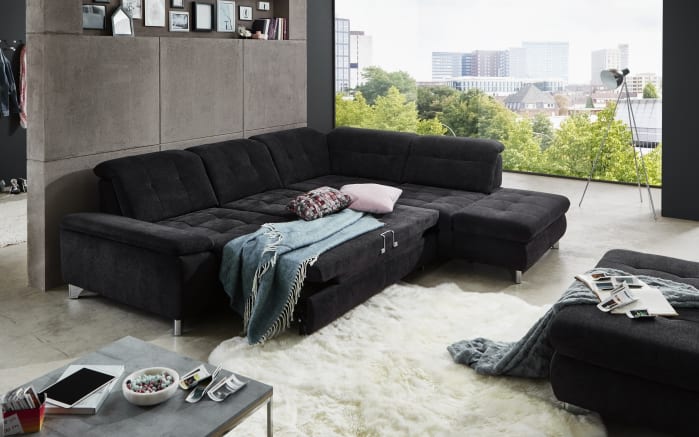 Wohnlandschaft MP-XP19044, schwarz, Anstellhocker rechts, inkl. Funktionen-06
