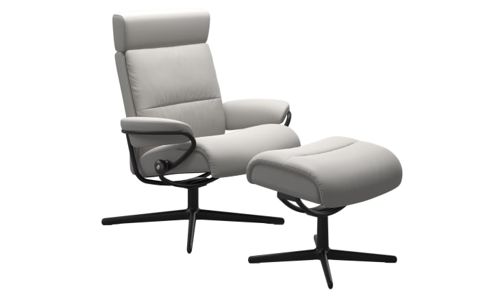 Leder Ruhesessel Tokyo mit Hocker, grau/schwarz-01