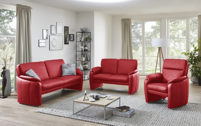 Leder Garnitur Bornholm, rot, inkl. Sessel