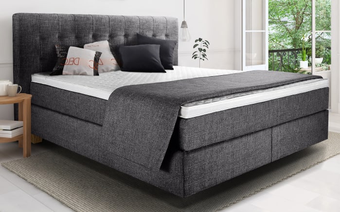 Boxspringbett Aryelle 100,  anthrazit, 180 × 200 cm, Härtegrad 3 und 4