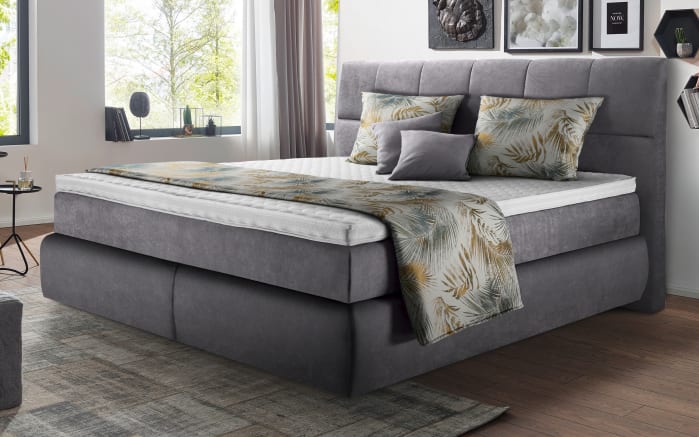 Boxspringbett Aryelle 200, silber, 180 × 200 cm, Härtegrad 3