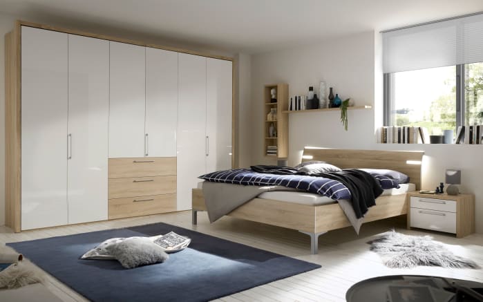 Schlafzimmer Solo Nova, Bianco weiß/Eiche Macao-Nachbildung, 180 x 200 cm, Schrank 300 x 223 cm-01