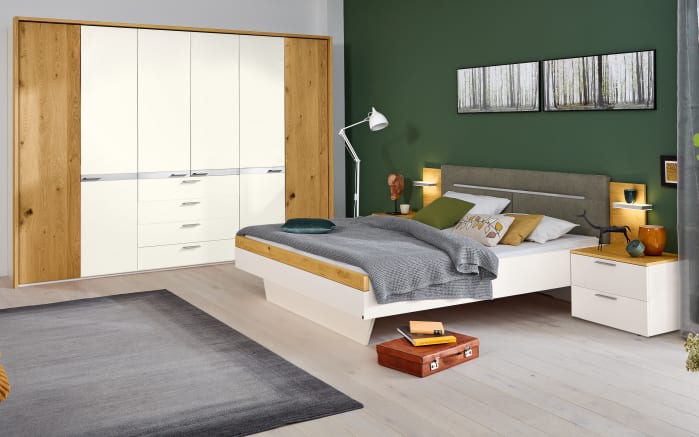 Schlafzimmer Ascea, bianco weiß/Balkeneiche Furnier, 180 x 200 cm, Schrank 302 x 223 cm-01