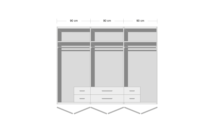 Drehtürenkombischrank Gamma, alpinweiß/grau metallic, 270  x 210 cm, inkl. 6 Schubkästen-03