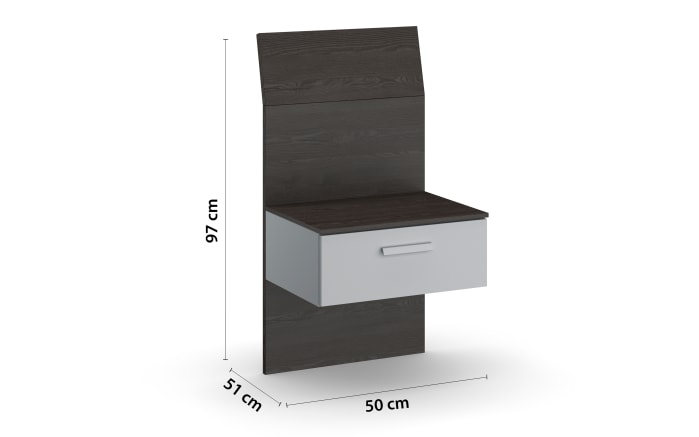 Bett Jumex, seidengrau/Black oak, 120 x 200cm, mit Polsterkopfteil und Nachttisch-07