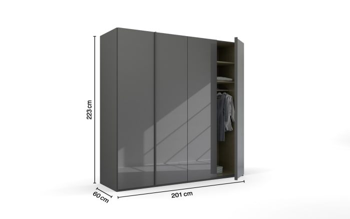 Drehtürenschrank Skat, graphit/Farbglas basalt, 201 x 223 cm-04