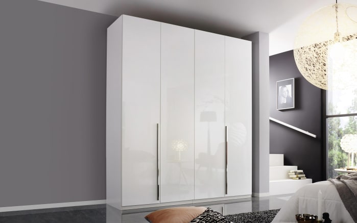 Drehtürenkleiderschrank Montclar, Hochglanz weiß, 200 x 223 cm, inkl. umfangreicher Zusatzausstattung-01
