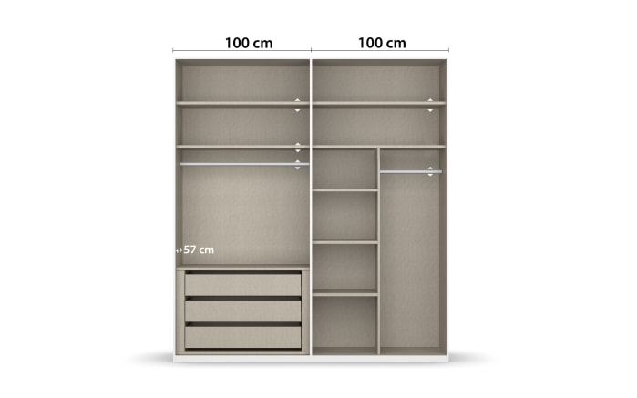 Drehtürenkleiderschrank Montclar, Hochglanz weiß, 200 x 223 cm, inkl. umfangreicher Zusatzausstattung-05