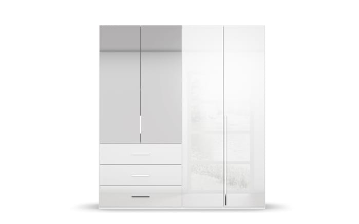 Drehtürenkleiderschrank Montclar, Hochglanz weiß, 200 x 223 cm, inkl. 2 Spiegeltüren und 3 Schubkästen-03