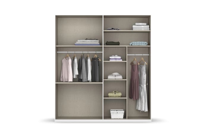 Drehtürenkleiderschrank Montclar, Hochglanz weiß, 200 x 223 cm, inkl. 2 Spiegeltüren und 3 Schubkästen-04