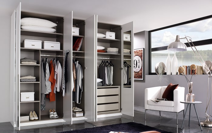 Drehtürenkleiderschrank Montclar, Hochglanz weiß, 250 x 223 cm, inkl. umfangreicher Zusatzausstattung-02