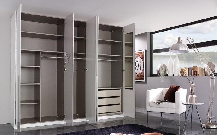 Drehtürenkleiderschrank Montclar, Hochglanz weiß, 250 x 223 cm, inkl. umfangreicher Zusatzausstattung-03