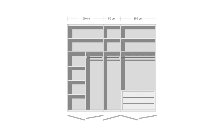 Drehtürenkleiderschrank Montclar, Hochglanz weiß, 250 x 223 cm, inkl. umfangreicher Zusatzausstattung-06