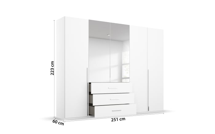 Drehtürenkleiderschrank Montclar, alpinweiß matt, 250 x 223 cm, inkl. 2 Spiegeltüren und 3 Schubkästen-04
