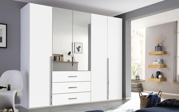 Drehtürenkleiderschrank Montclar, alpinweiß matt, 250 x 223 cm, inkl. 2 Spiegeltüren und 3 Schubkästen-01