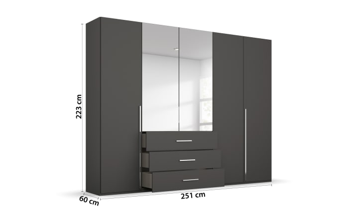 Drehtürenkleiderschrank Montclar, graphit matt, 250 x 223 cm,  inkl. 2 Spiegeltüren und 3 Schubkästen-04