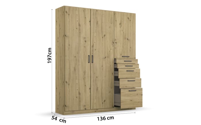 Drehtürenschrank 02L8 Allrounder, Eiche Artisan Nachbildung, 136 x 197 cm -03