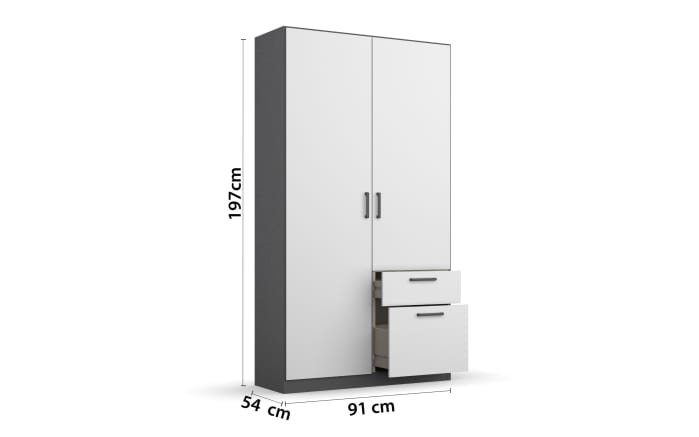 Drehtürenschrank Allrounder, grau metallic/alpinweiß, 2-türig, 2 Schubkästen-03