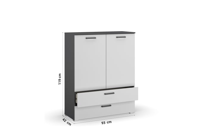 Drehtürenschrank, grau metallic/alpinweiß, 2-türig, 2 breite Schubkästen-03