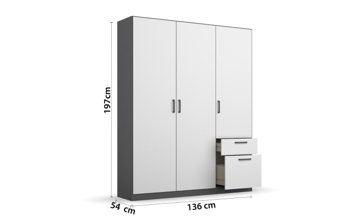 Drehtürenschrank Allrounder, grau metallic/alpinweiß, 3-türig, 2 Schubkästen-03