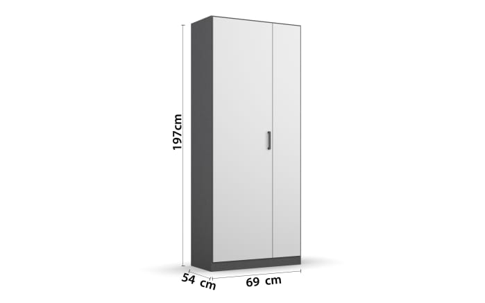 Drehtürenschrank Allrounder, grau metallic/alpinweiß, linke Tür breit, rechte Tür schmal, 4 Böden-03