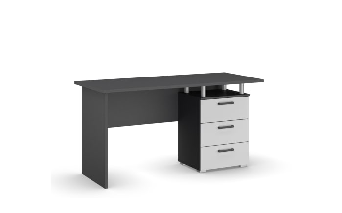 Schreibtisch Allrounder, grau metallic/alpinweiß, 3 Schubkästen-01