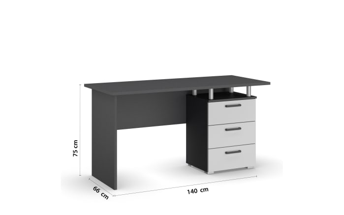 Schreibtisch Allrounder, grau metallic/alpinweiß, 3 Schubkästen-02