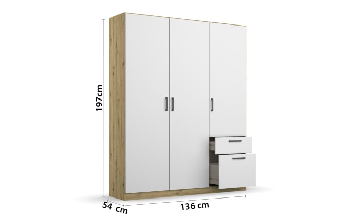 Drehtürenschrank Allrounder, Eiche Artisan Nachbildung/alpinweiß, 3-türig, 2 Schubkästen-03